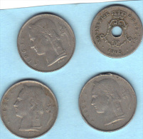 Belgique . 4 Pièces De Monnaie Différente De 1905 ,1950 , 1958 , 1963. - Autres & Non Classés