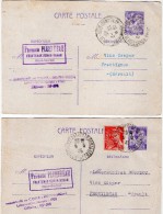 TB 118 - Entier - Postal X 2 Type IRIS X MERCURE OB FONTENAY - ROHAN - ROHAN 1945 Pharmacie PLUMEREAU - Standard Postcards & Stamped On Demand (before 1995)