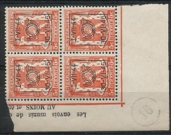 PRE 521 Bloc 4  **  Cdf  Insc. Marginales + Cachet Facteur - Sobreimpresos 1936-51 (Sello Pequeno)