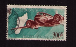 Timbre Oblitéré Madagascar, Poste Aérienne, Avion Décollant De Madagascar, 200 F, 1946, Brenet - Aéreo