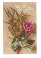 CPA  Fantaisie  Fleurs : Bons Souhaits - Bouquet : Mimosa + Rose + Noeud - Autres & Non Classés