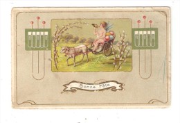 CPA  Fantaisie : Bonne Fête : Ange Dans Un Chariot Tiré Par Un Mouton - Ballon - Carte Gaufrée - Autres & Non Classés