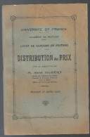 Université De France Académie De Poitiers (86 Vienne)  Lycée De Garçons De Poitiers Distribution Des Prix Du 13/07/1938 - Poitou-Charentes