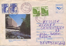 Romania 1993 Postal Stationery Envelope 10 L. Hotel + Hotels 2 X 10 L. + 2 X 30 L. + 2 X 45 L. From Bacau To Germany - Settore Alberghiero & Ristorazione