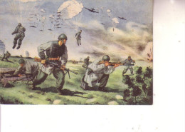 Cartolina Aviazione -- PARACADUTISTI-- F.M. P.M.10° Reggimento Autieri 2a Comp. -- Viag.8 3 1943 - Aviation