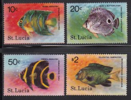 St. Lucia MNH Scott #443-#446 Set Of 4 Fish - Queen And French Angelfish, Four-eyed Butterflyfish, Yellowtail Damselfish - St.Lucia (...-1978)