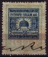 1900 Hungary - Value Added Tax (VAT) FISCAL BILL Tax - Revenue Stamp - 2 K 50 F - Used - CROWN - Fiscale Zegels