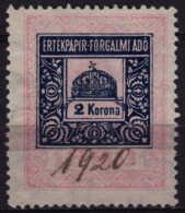 1900 Hungary - Value Added Tax (VAT) FISCAL BILL Tax - Revenue Stamp - 2 K - Used - CROWN - Fiscale Zegels