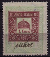 1900 Hungary - Value Added Tax (VAT) FISCAL BILL Tax - Revenue Stamp - 1 K - Used - CROWN - Fiscales