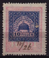 1900 Hungary - Value Added Tax (VAT) FISCAL BILL Tax - Revenue Stamp - 10 F  - Used - CROWN - Fiscale Zegels