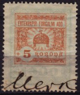 1900 Hungary - Value Added Tax (VAT) FISCAL BILL Tax - Revenue Stamp - 5 K  - Used - CROWN - Fiscale Zegels