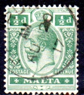 MALTA 1914  King George V  -    1/2d. - Green    FU - Malta (...-1964)