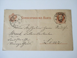 Ganzsache 1880 Steyer- Linz. Stempel: Steyer 27/2 6-7 Abds 80 - Autres & Non Classés