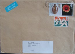 UK 1995 1987 AIR MAIL TO Italy Hand Hands Flower Glass Letter QUEEN ELIZABETH II Used On COVER - Brieven En Documenten