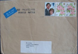 UK 1993 AIR MAIL TO Italy Letter 13p Flower Flowers 1981 14p Royal Wedding Diana Charles QUEEN ELIZABETH II Used COVER - Storia Postale