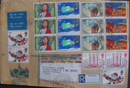 UK 1981 Children's Drawing Painting AIR MAIL TO Italy Registered Letter Christ Christmas Religion Used COVER - Cartas & Documentos