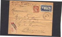 Yvert  PA 6 + Semeuse 235 Sur Lettre Recommandée Bordeaux Pl St Projet 1935 - Covers & Documents