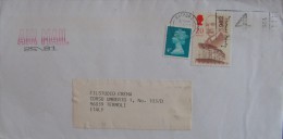 UK 1992 AIR MAIL To Italy Letter 1990 Thomas Hardy QUEEN ELISABETH II 2 Used COVER - Briefe U. Dokumente