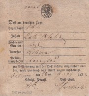 Einlieferungsschein Demin 28.8.1832 Königl. Preuß. Postamt - Préphilatélie