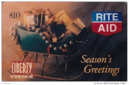 United States, SKU-11595, Rite Aid (Drug Store): ´Season´s Greetings´ Sleigh With Pres, Christmas, 2 Scans. - Autres & Non Classés