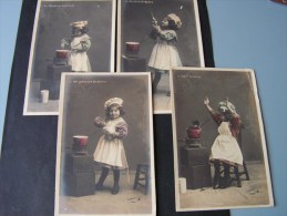 == Serie Um 1900  4 Karten  Kochkurs Köchin - Humorvolle Karten
