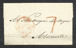 J77- CARTA PREFILATELIA 19-10-1841 VALENCIA A ALICANTE,REGION POSTAL Nº19,MARCAS:VALENCIA DEL CID,PORTEO 7,. OJO AL CONT - ...-1850 Prephilately