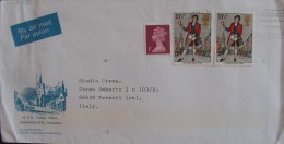 UK 1989 AIR MAIL To Italy Letter Postman Ip 1p QUEEN ELISABETH II 2 Used COVER - Brieven En Documenten