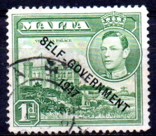MALTA 1948 Self-government - King Gorge VI Overprinted - 1d (green) Verdala Palace  FU - Malta (...-1964)