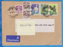 STAMPS ON COVER, BIRDS, SWAN, NICE FRANKING, 1998 DENMARK - Briefe U. Dokumente