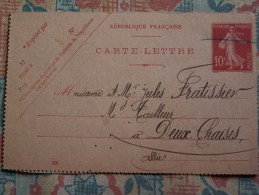 ""  ENTIER  POSTAL  CARTE  LETTRE  1914   SEMEUSE"" - Cartoline-lettere