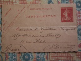""  ENTIER  POSTAL  CARTE  LETTRE  1914   SEMEUSE  //  NON  OBLITERE "" - Cartoline-lettere