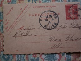 ""  ENTIER  POSTAL  CARTE  LETTRE  1914   SEMEUSE   "" - Kaartbrieven