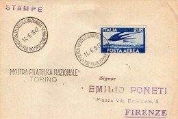1947  LETTERA CON ANNULLO MOSTRA FILATELICA NAZIONALE TORINO - Airmail