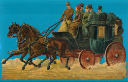 VICTORIAN SCRAP, STAGE COACH,  DECOUPIS  ANCIENS HAUTE RELIEF, CARTON,  Near EX Cond,  28.5 X 17.5 Cm - Other & Unclassified