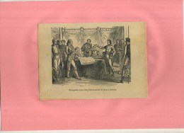 - BONAPARTE SIGNE DES PRELIMINAIRES DE PAIX A LOEBEN  . GRAVURE SUR BOIS DU XIXe S . DECOUPEE ET COLLEE SUR PAPIER . - Flaggen