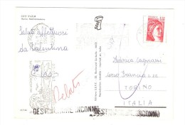 CP Cote D'Azur Avec Griffe Linéaire DESTINATAIRE INCONNU + SCONOSCIUTO 4517, Type Sabine ,REBUTS > Torino,Italia,1980,TB - Lettres & Documents