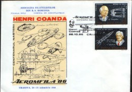 Romania-Occasionally Cover 1986-  Henri Coanda,The Inventor Of The Jet Engine 100 Years From Birth - Explorers