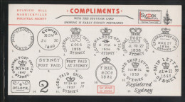 AUSTRALIA 1980 SYDPEX DULWICH HILL MARRRICKVILLE PHIL SOC SOUVENIR CARD RARE  CINDERELLA POSTMARKS STAMPS ON STAMPS - Werbemarken, Vignetten
