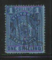 AUSTRALIA VICTORIA STAMP DUTY REVENUE 1879 TYPE D TYPE 1/- BLUE ON BLUE WMK TYPE 1 SIDEWAYS PERF 12.5 BF#03D - Revenue Stamps