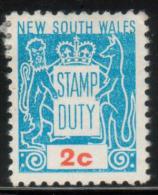 AUSTRALIA NSW NEW SOUTH WALES STAMP DUTY REVENUE 1966 2C BLUE & ORANGE HM BF#169 - Fiscaux