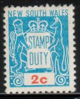 AUSTRALIA NSW NEW SOUTH WALES STAMP DUTY REVENUE 1966 2C BLUE & ORANGE HM BF#169 - Revenue Stamps