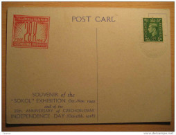 1918 1943 Czechoslovak FIELD POST Card GB UK 1/2d Stamp Sokol Exhibition Independence Day Czechoslovakia - Abarten Und Kuriositäten