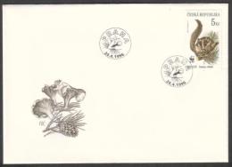 Czech Rep. / First Day Cover (1996/08 B) Praha: Dryomys Nitedula, Pine Twig, Logo WWF, Mushroom: Cantharellus Cibarius - Storia Postale