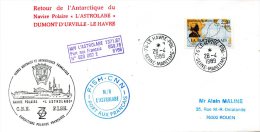 FRANCE. Enveloppe Commémorative De 1989. Retour De L'Antarctique De L'Astrolabe. Dumont D'Urville - Le Havre. - Polareshiffe & Eisbrecher