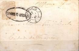 G)1884 BRAZIL, 100r LILAC, CORREO URBANO SEAL, CIRCULAR SAO PAOLO CANC., CIRCULATED COVER TO FRANCE IN 1889, XF - Covers & Documents
