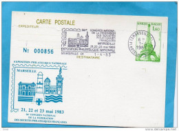 C P Entier Postal-1,60 Tour Eiffel-repiquage Congrés  Fédération Phil 1983-marseille-numérotée- Cad  Concordant - Postales  Transplantadas (antes 1995)