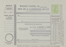 190? BULETIN D´EXPEDITION MANDATE POSTALE INTERNATIONALE,IMPRINTED POSTAGE 5 BANI,CAROL.(A1) - Pacchi Postali