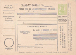 190? BULETIN D´EXPEDITION MANDATE POSTALE INTERNATIONALE,IMPRINTED POSTAGE 5 BANI,CAROL.(A1) - Pacchi Postali