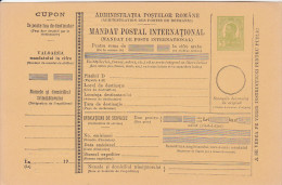 190? BULETIN D´EXPEDITION MANDATE POSTALE INTERNATIONALE,IMPRINTED POSTAGE 5 BANI,CAROL.(A1) - Paketmarken