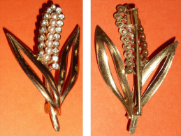 Rare Broche En Métal Doré, Simili Perles Strass, Gerbe De Blé Ou épi De Maïs - Brochen